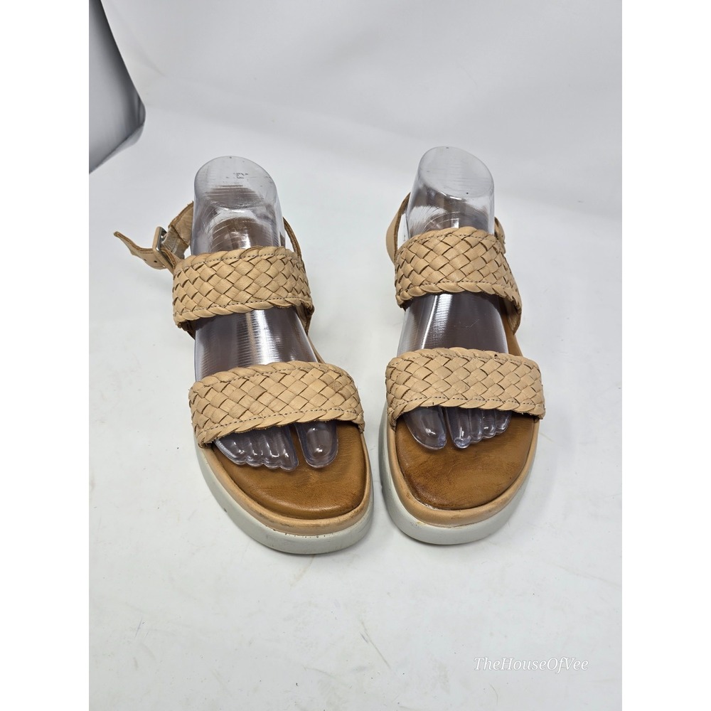 Dune London Lorris Caramel Tan Woven Leather Slingback Flatform Sandals Sz 41